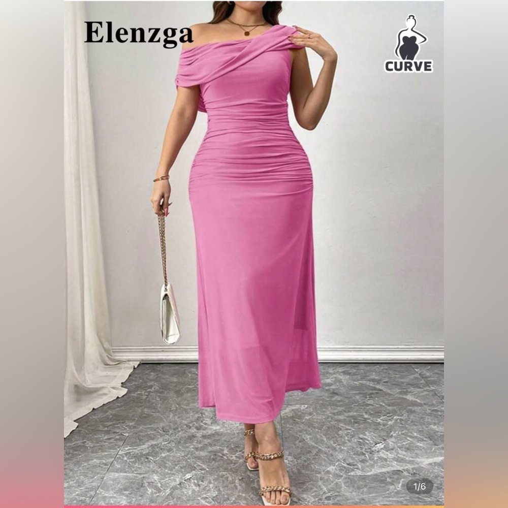 SHEIN One Shoulder Pink Maxi Dress